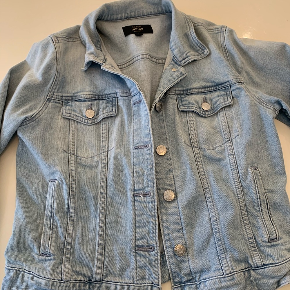 JCrew indigo light washed blue jean jacket.